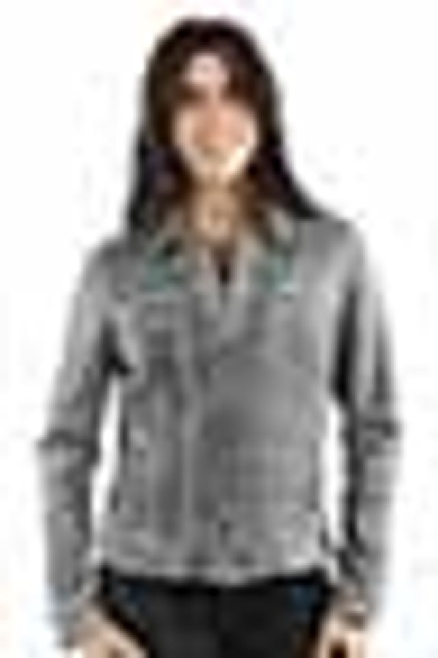 Washed Leather Button-Front Jacket, Slate Blue