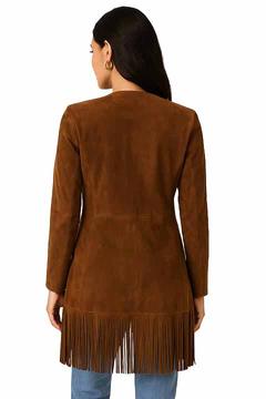 Suede Fringe Maxi Coat, Back