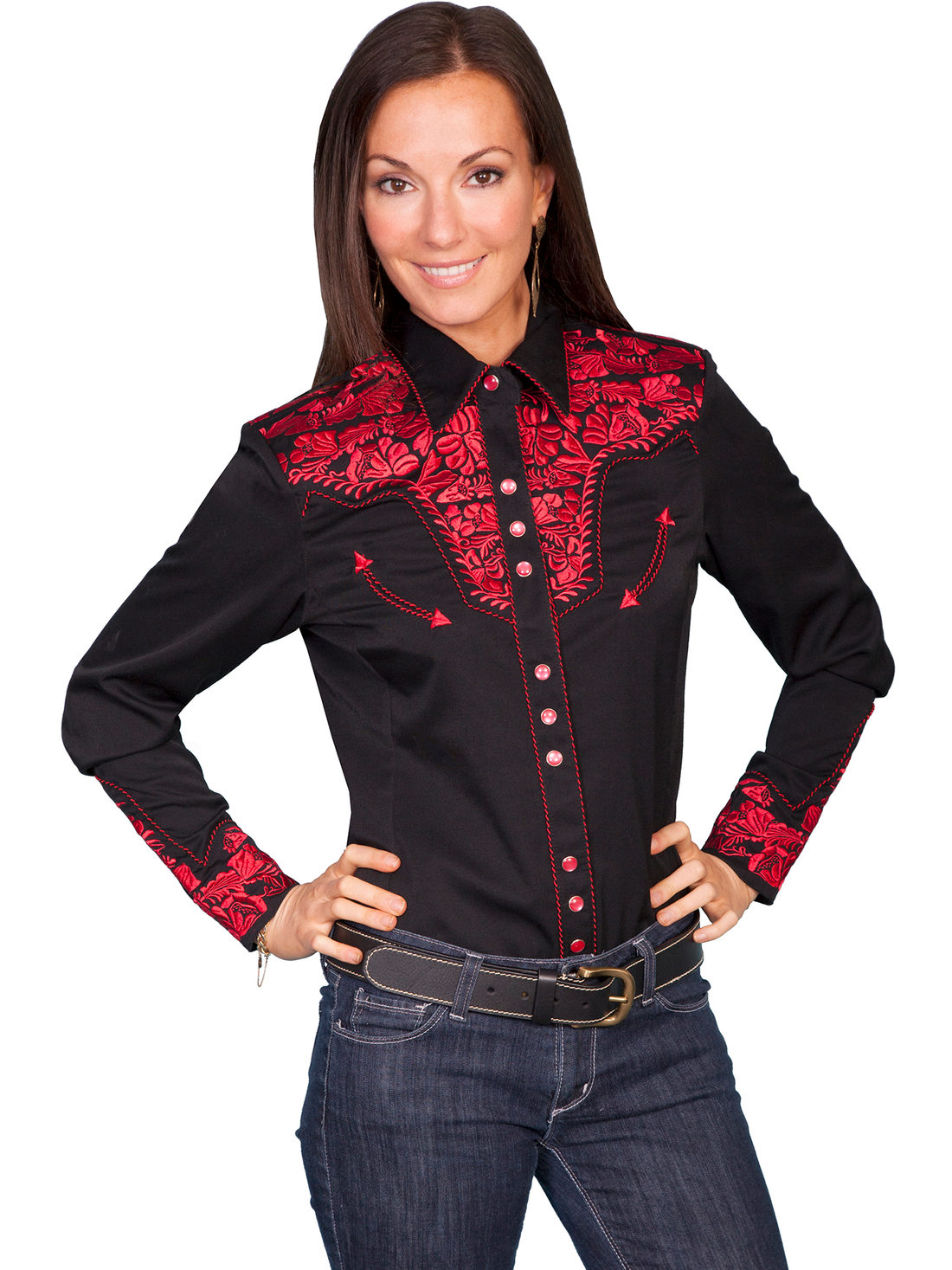 Poly/Rayon Blend Snap Front Blouse, Crimson