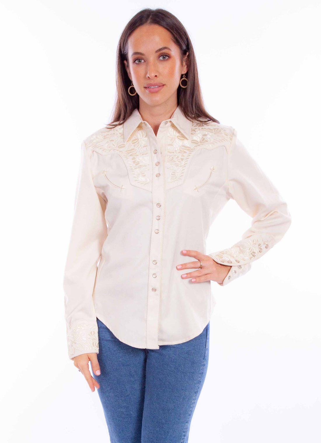 Poly/Rayon Blend Snap Front Blouse, Ivory