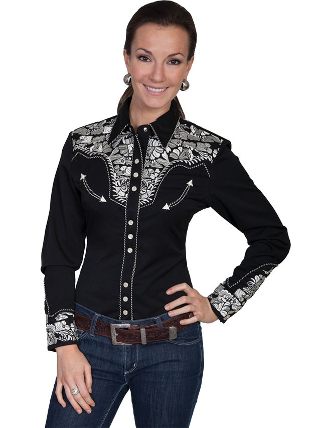 Poly/Rayon Blend Snap Front Blouse, Silver