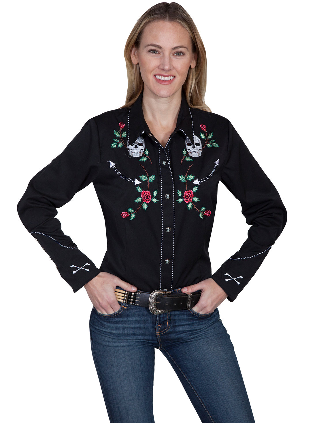 Poly/Rayon Blend Snap Front Blouse, Black