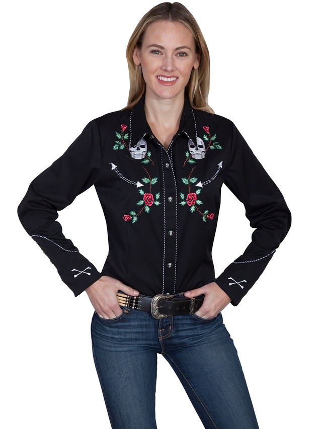 Poly/Rayon Blend Snap Front Blouse, Black