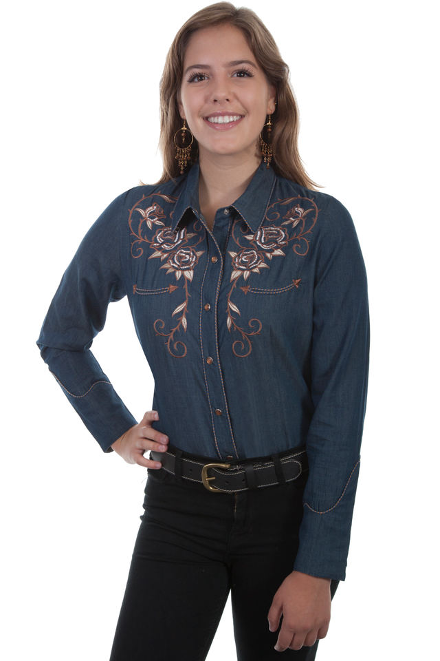 Poly/Rayon Blend Shirt Has Snap Front, Denim