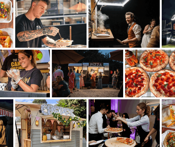 Collage of guests enjoying food at events