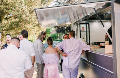 Mobile food vendor preparing dishes