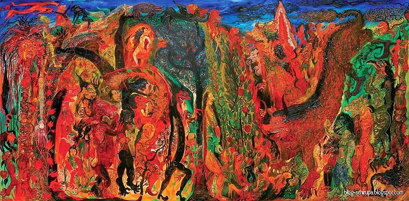 Mitos dan Legenda Alas Pasetran Gondo Mayit by Nasirun, 200cm x 400cm , oil on canvas, 2002/Foto: Dok. blog-senirupa.blogspot.com