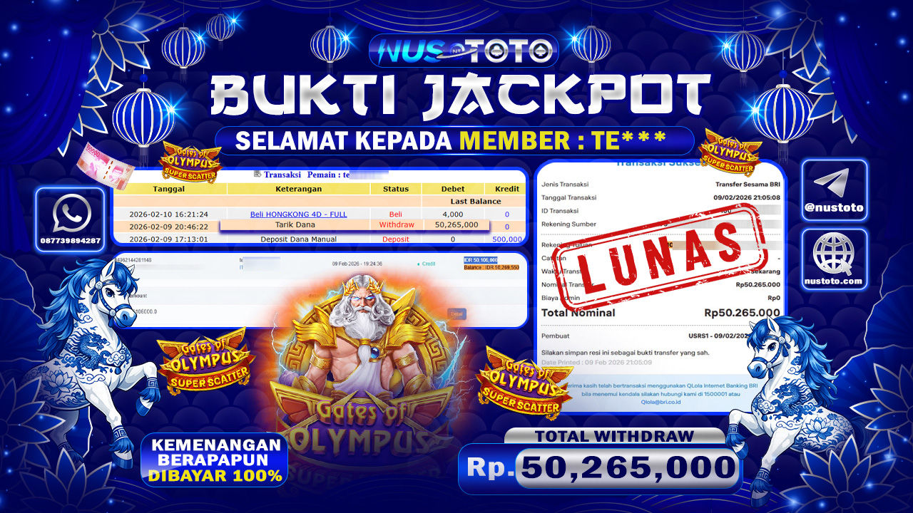 MEGA JACKPOTT !! MENANG BESAR DI PERMAINAN GATES OF OLYMPUS SUPER SCATTER Rp. 50.265.000 LANGSUNG DI BAYAR LUNAS NUSTOTO !