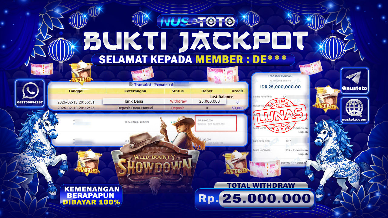 JACKPOT !! MENANG BESAR DI SLOT WILD BOUNTY SHOWDOWN Rp. 25.000.000 LANGSUNG DI BAYAR LUNAS NUSTOTO !!