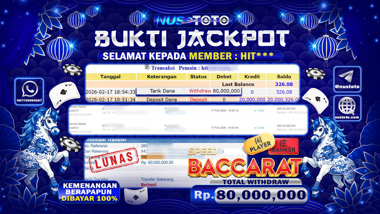 JACKPOT !! MENANG BESAR DI LIVE GAMES CASINO BACCARAT Rp. 80.000.000 LANGSUNG DI BAYAR LUNAS NUSTOTO !!