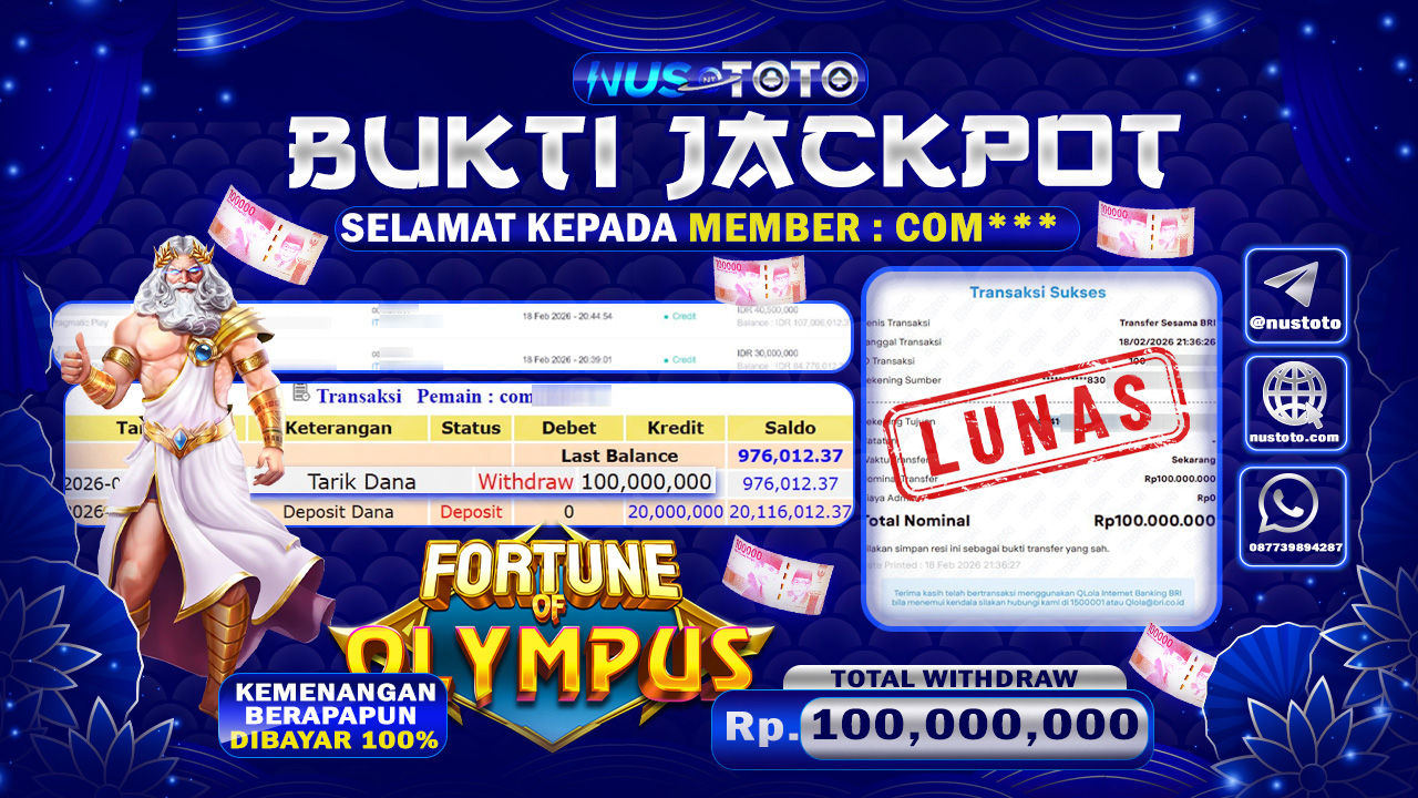 JACKPOT !! MENANG BESAR DI SLOT GAMES FORTUNE OF OLYMPUS Rp. 100.000.000 LANGSUNG DI BAYAR LUNAS NUSTOTO !!