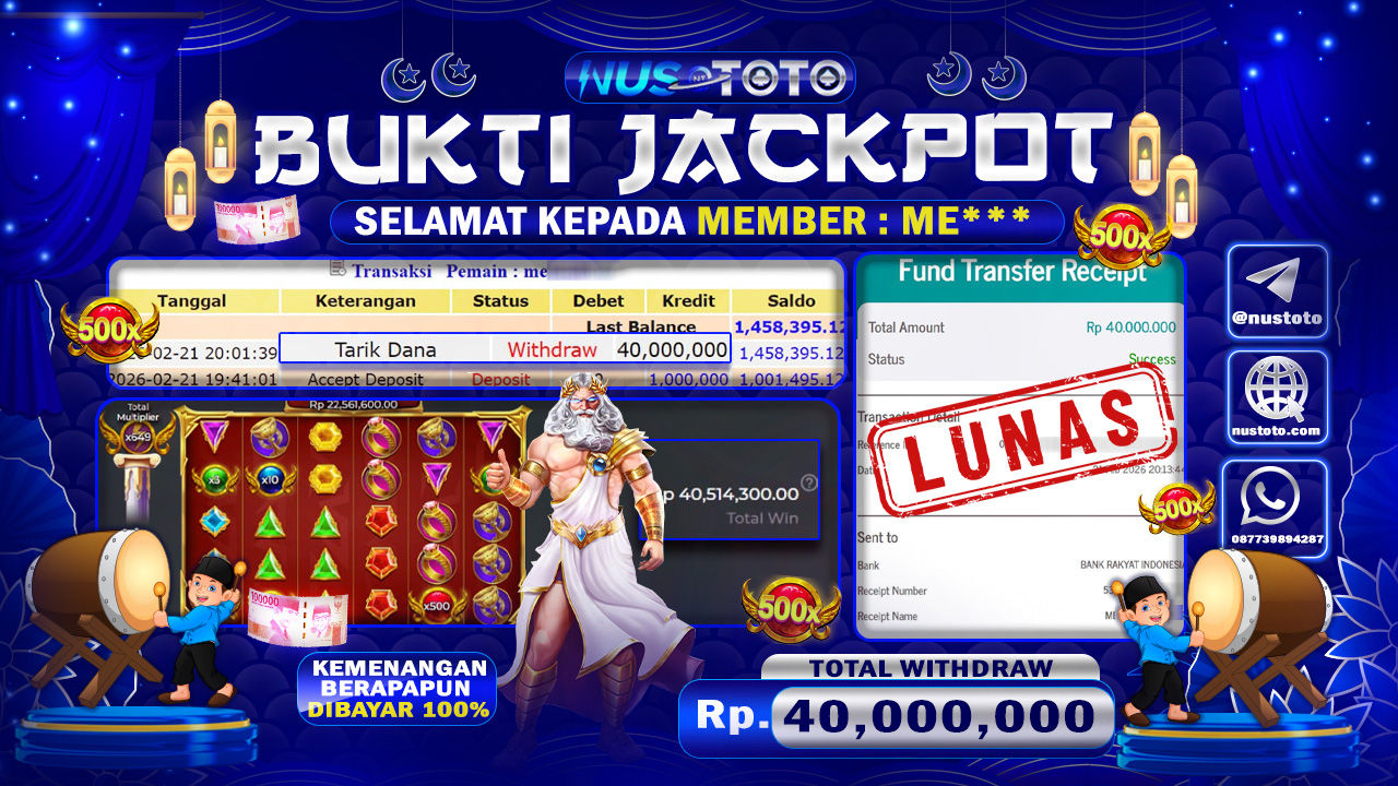 JACKPOT !! MENANG BESAR DI PERMAINAN SLOT GATES OF OLYMPUS SUPER SCATTER Rp. 40,000,000 LANGSUNG DI BAYAR LUNAS NUSTOTO !!