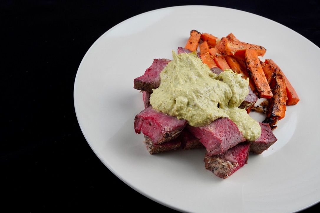 Sous-vide Angus Flank Steak w/ Asparagus Purée