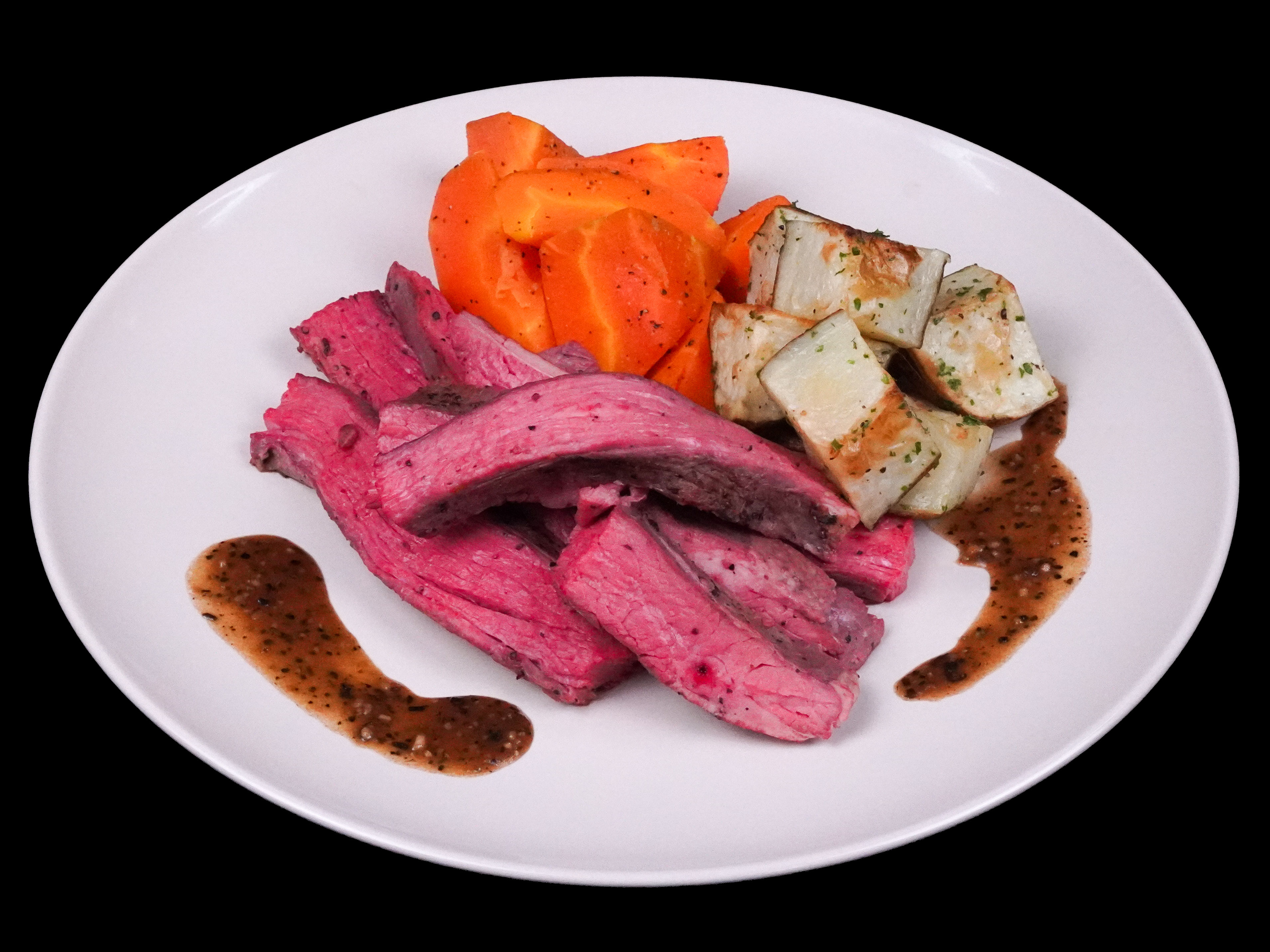 Flank steak w/ black pepper sauce