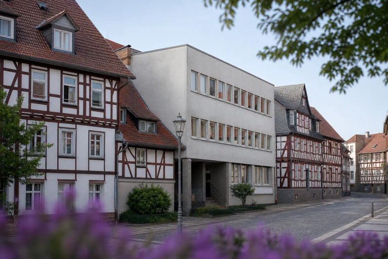 Hessische Innenstadt mit Fachwerk und Nachkriegsbau