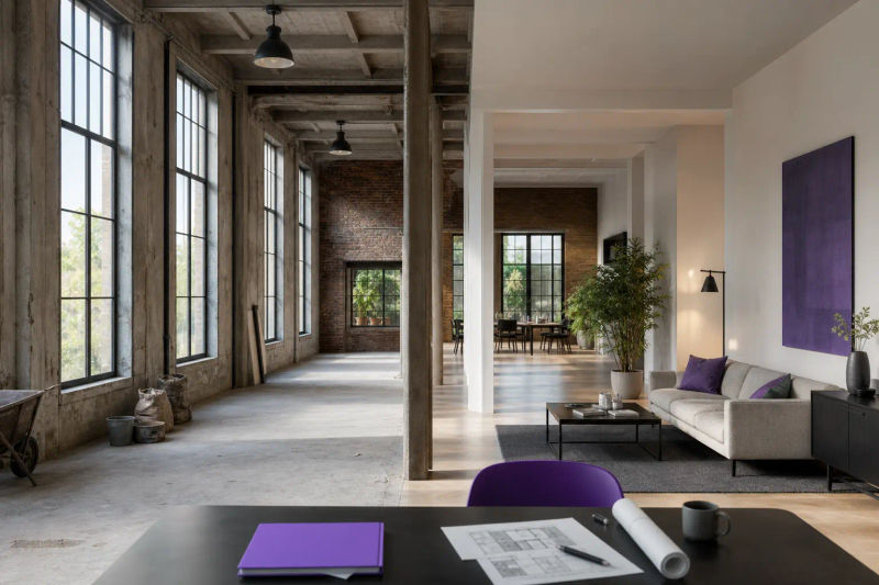 Ehemalige Gewerbehalle, halb zu einem hellen Loft ausgebaut