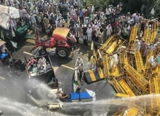 शाहजहांपूर हद्दीत घुसणार्या शेतकऱ्यांवर लाठीचार्ज, टीअर बॉम्ब