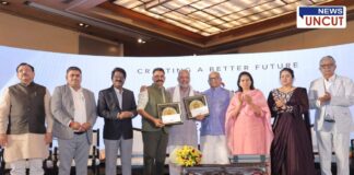 Aryans Group of Companies event at Meridian Hotel, New Delhi, where Union Minister Raksha Khadse, actor Nana Patekar, and other dignitaries honored contributions to social work. The event highlighted Aryans Group’s commitment to social, energy, and education sectors, receiving appreciation from political and business leaders.