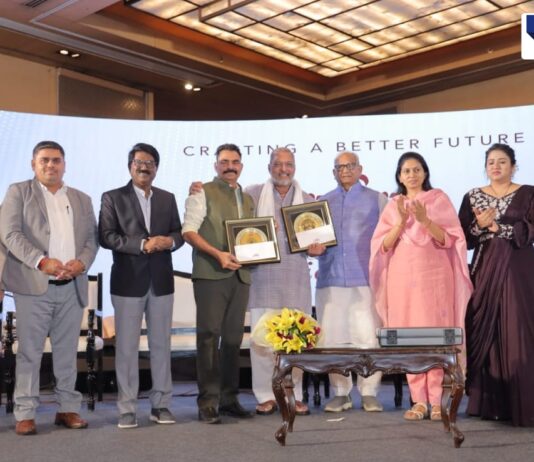 Aryans Group of Companies event at Meridian Hotel, New Delhi, where Union Minister Raksha Khadse, actor Nana Patekar, and other dignitaries honored contributions to social work. The event highlighted Aryans Group’s commitment to social, energy, and education sectors, receiving appreciation from political and business leaders.