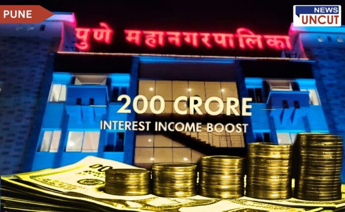 Pune Municipal Corporation building with financial growth illustration