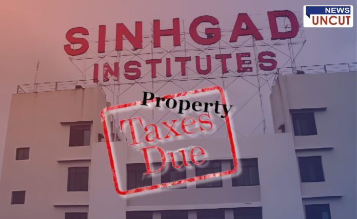Sinhagad Institute gets a blow from the Municipal Corporation Image of Singhgad Institutes building with a red 'Taxes Due' stamp overlay, indicating unpaid property taxes-Property Taxes Due - Official notice regarding pending tax payments