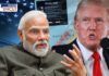A digitally edited news thumbnail featuring Indian Prime Minister Narendra Modi and former U.S. President Donald Trump. The background includes the U.S. flag, a Gaza war map, and the "News Uncut" logo, indicating a discussion on geopolitics, international relations, or media coverage of global conflicts.