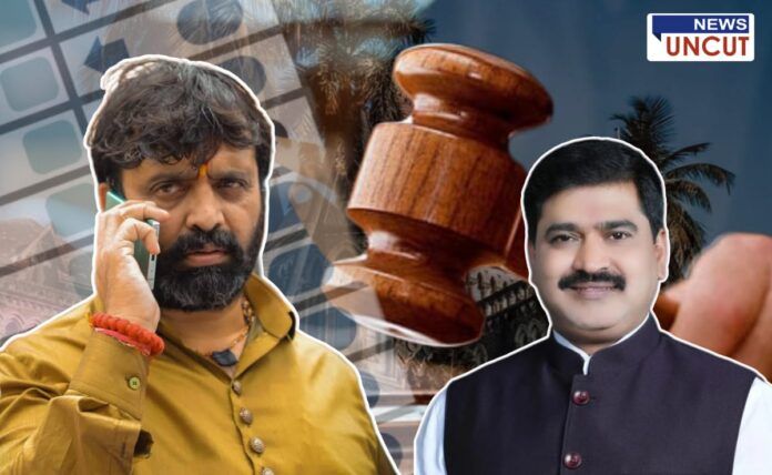 भोसरी विधानसभा निवडणूक वादग्रस्त ठरतोय! न्यायालयाच्या नोटीसीनंतर महेश लांडगे अडचणीत, तर अजित गव्हाणे यांच्या याचिकेची दखल घेतली जाते. पार्श्वभूमीला न्यायालयाचा हातोडा व मतदान प्रतिमा.