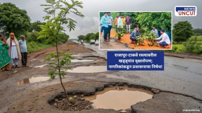 Tree Plantation in Potholes Villagers Protest
