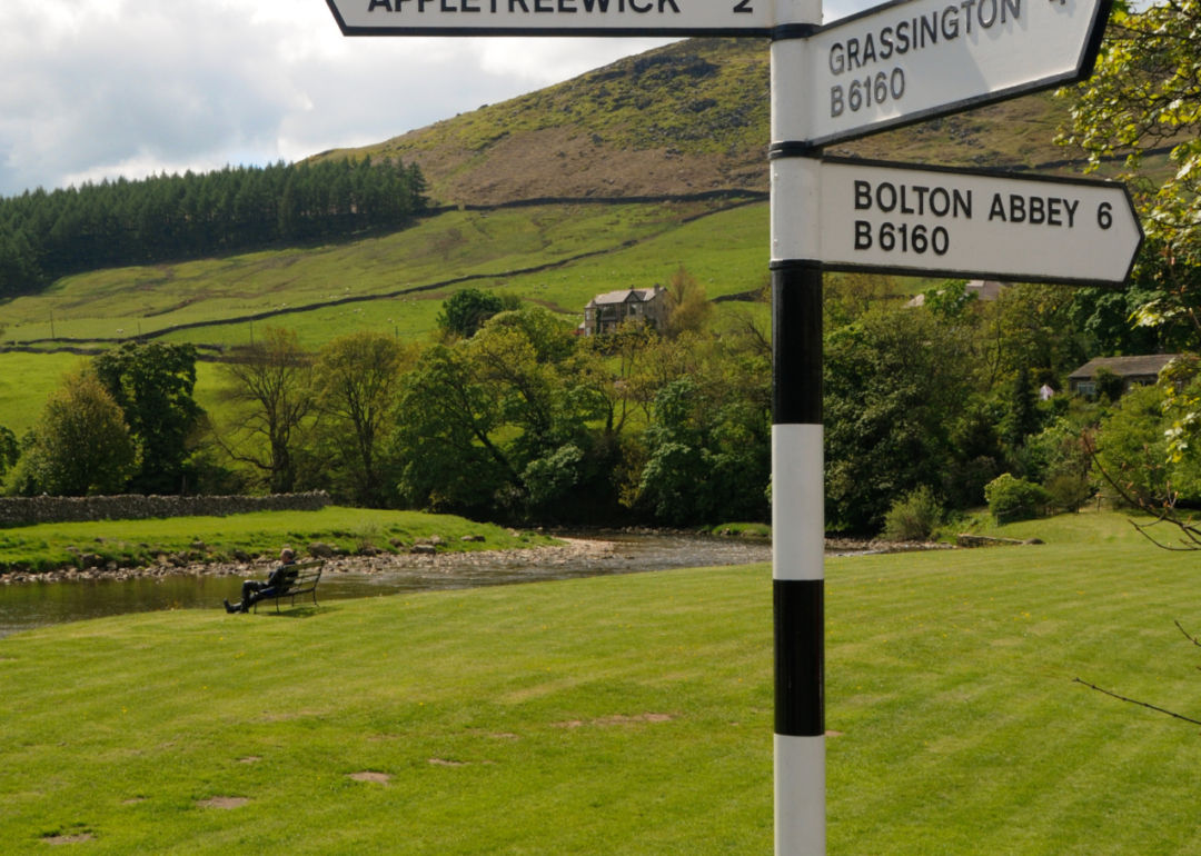 Old road sign in Burnsall