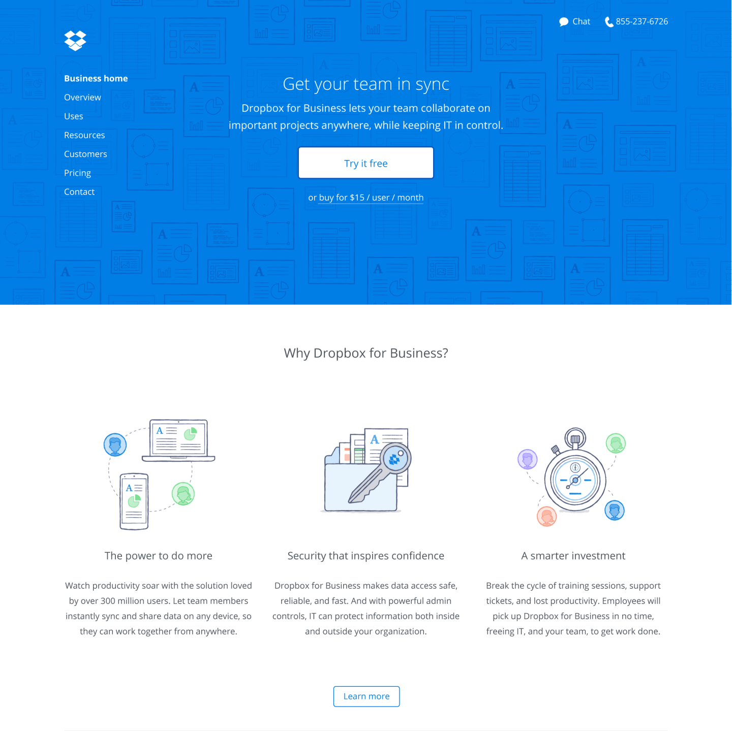 The July 2014 redesign of Dropbox's website is intended to appeal to enterprise customers.