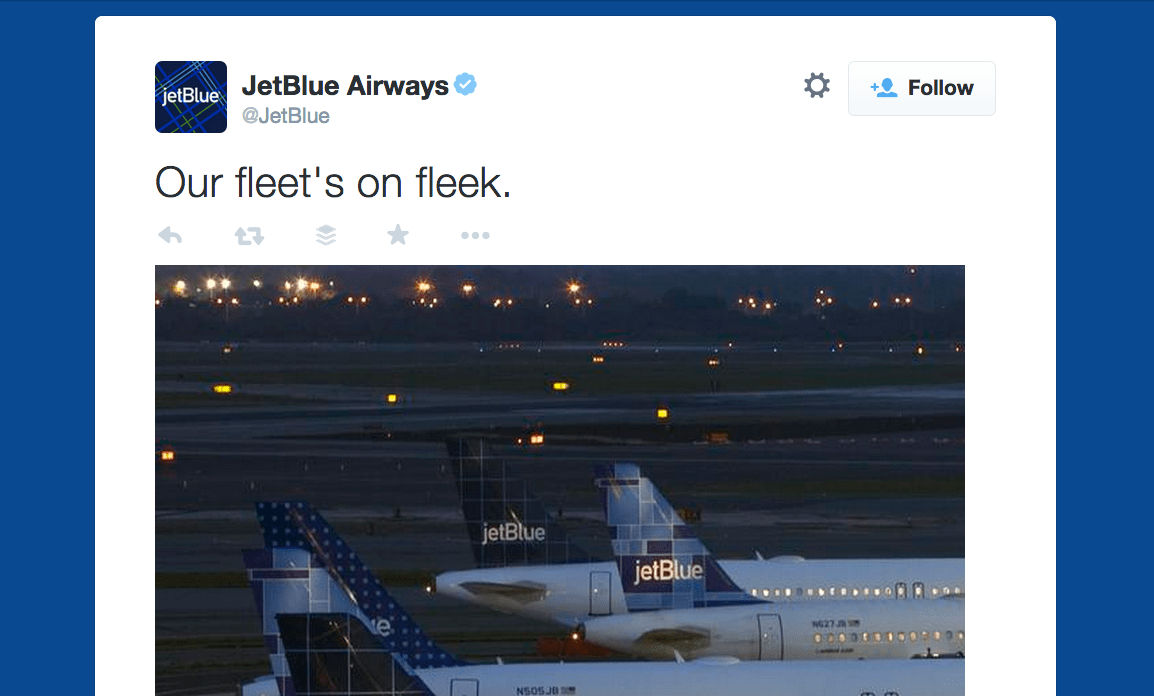 JetBlue on fleek tweet