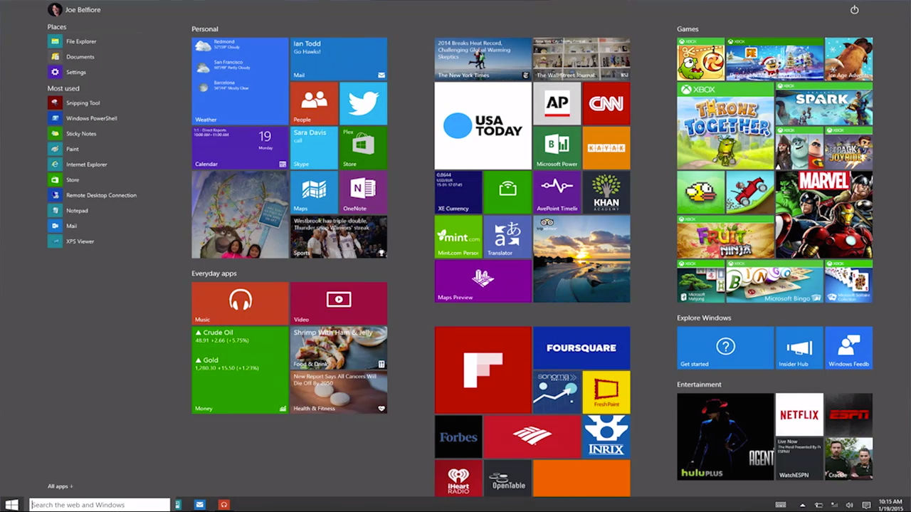 Microsoft Windows 10 technical preview tablet mode