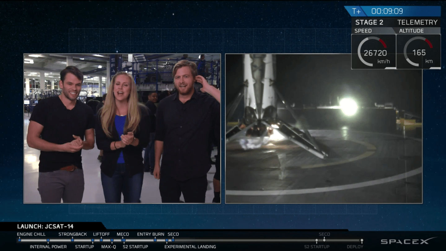 SpaceX successfully lands a rocket stage on its ship for the second time.
