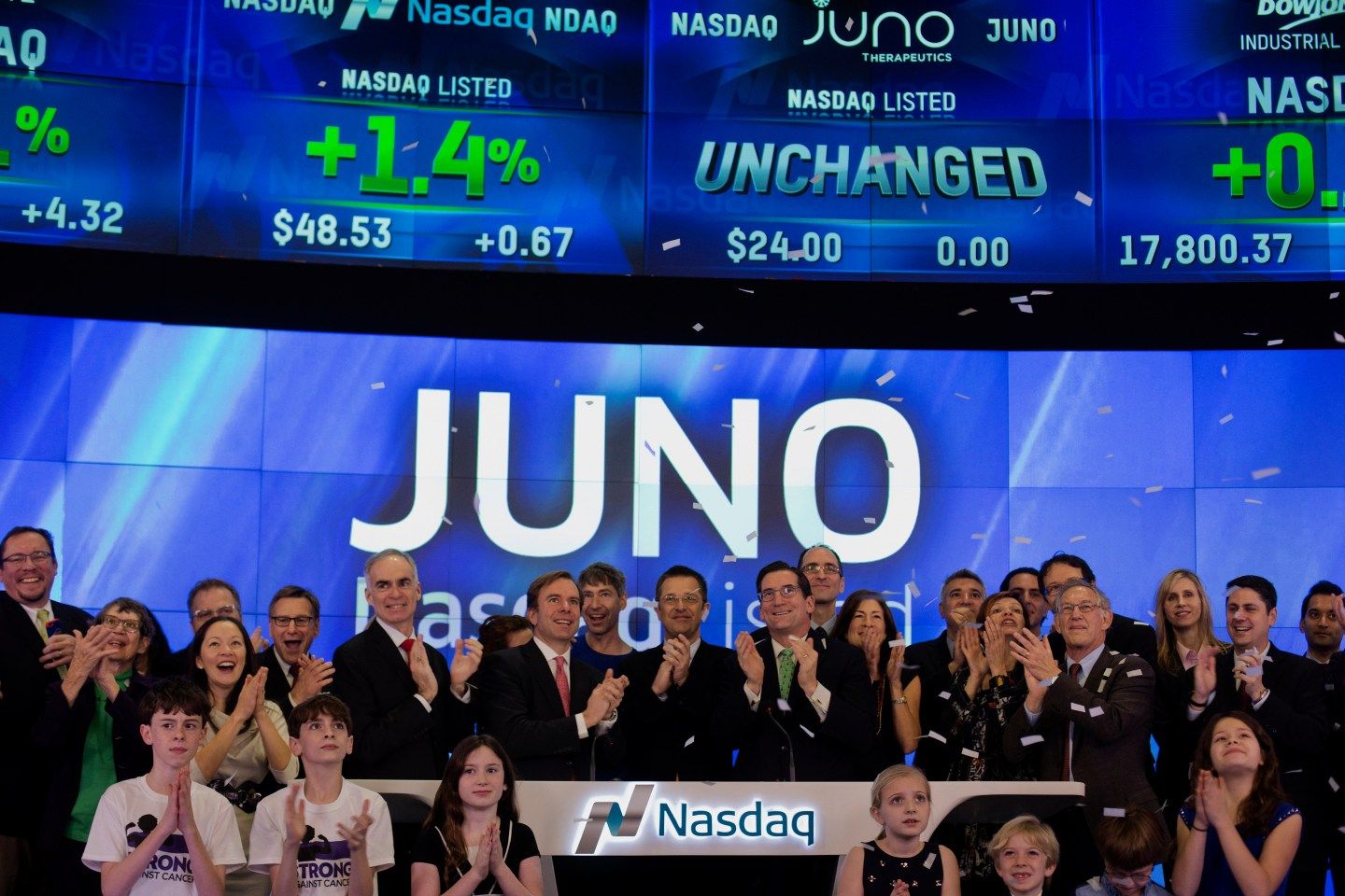 Inside The Nasdaq MarketSite As Juno Therapeutics Releases IPO