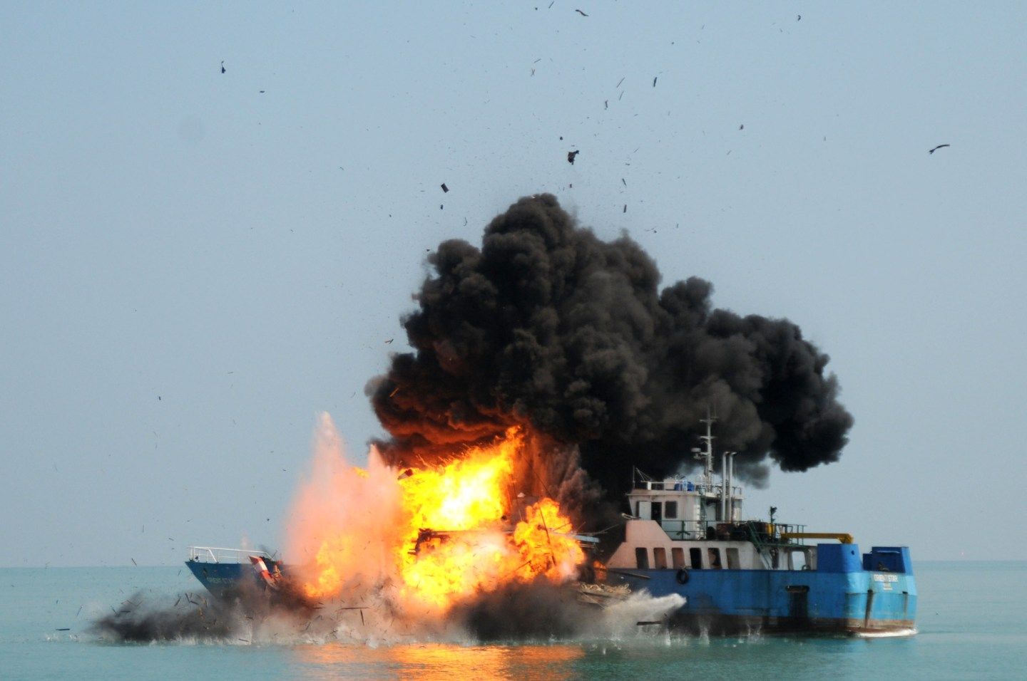Indonesian Navy Blows Up Illegal Vessels From Malaysia And Belize In North Sumatra