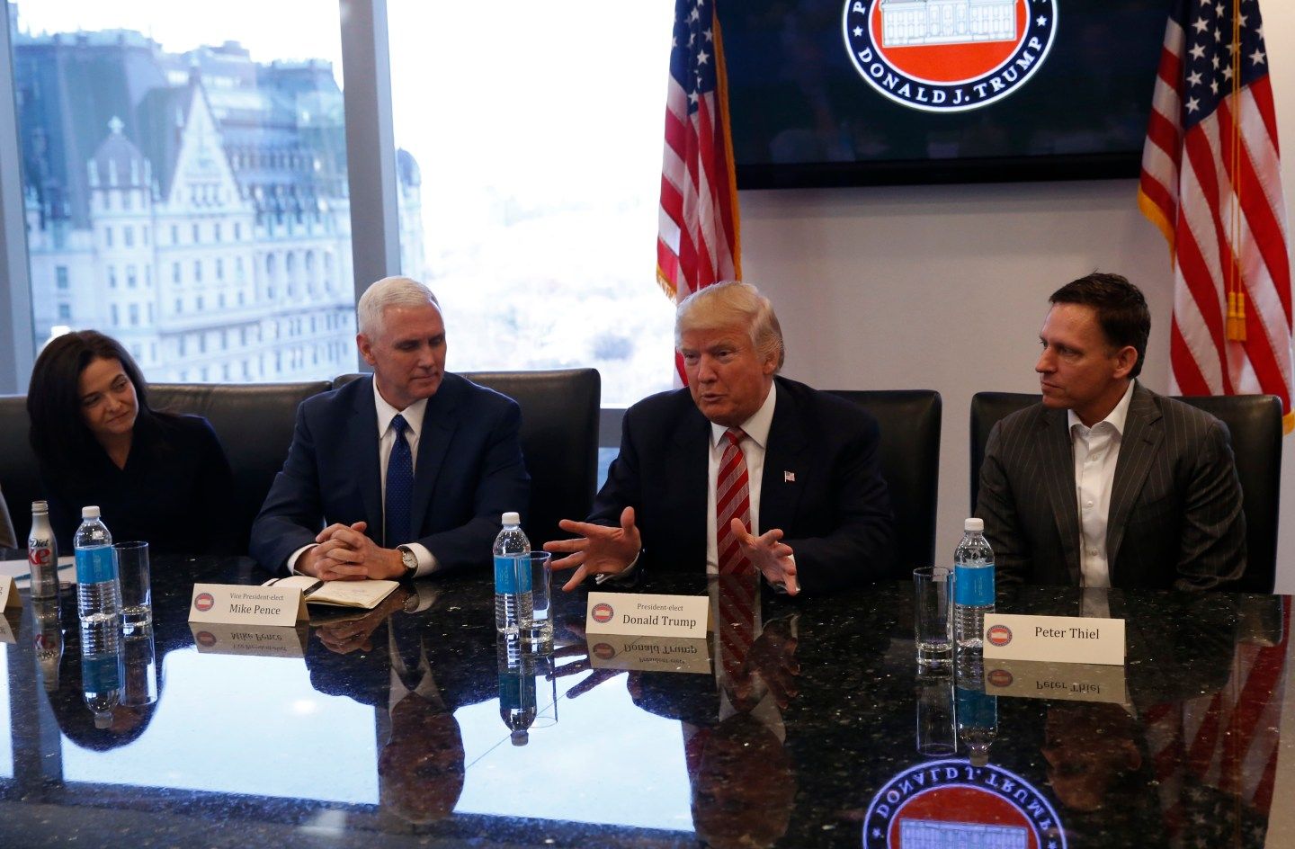 U.S. President-elect Donald Trump sits with business and technology leaders at Trump Tower in New York