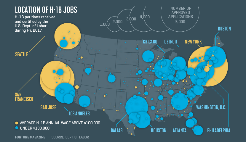 Map shows where H-1B jobs are located