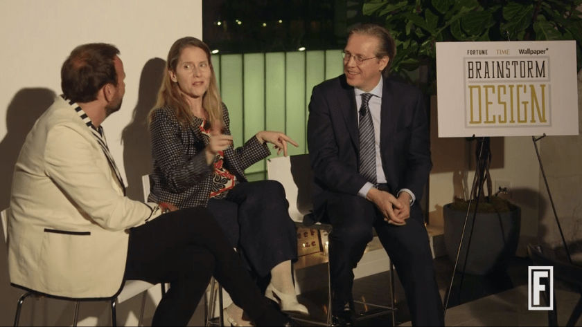 PepsiCo's Mauro Porcini and MoMA's Paola Antonelli with Time Inc's Clay Chandler at a Coins2Day Brainstorm Design dinner in New York City in May 2017.