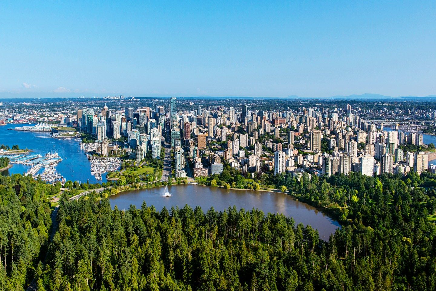 Stanley Park, Lost Lagoon and downtown Vancouver.