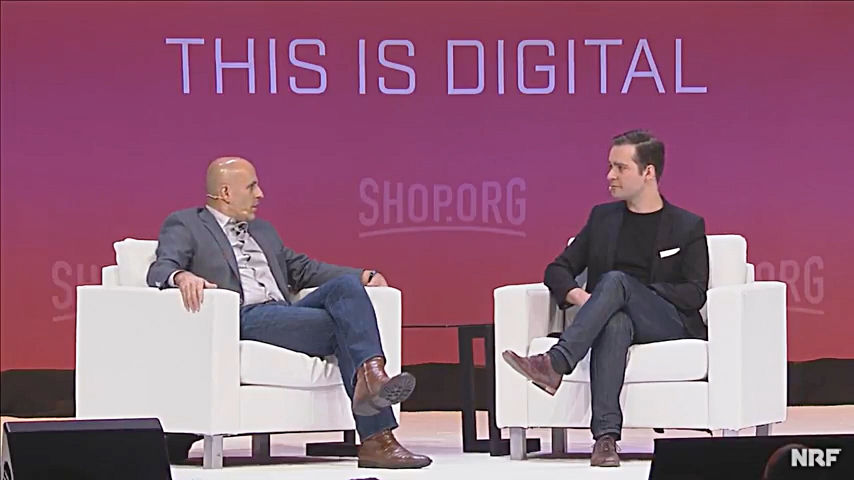 Walmart.com CEO Marc Lore and Coins2Day digital editor Andrew Nusca at the 2017 Shop.org conference in Los Angeles.