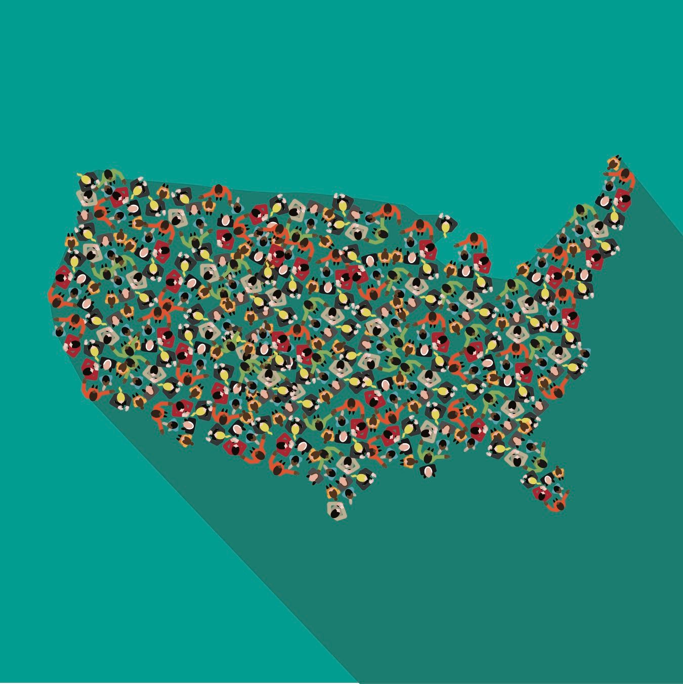 view of the United States from above shows the the country is made up of people standing close together