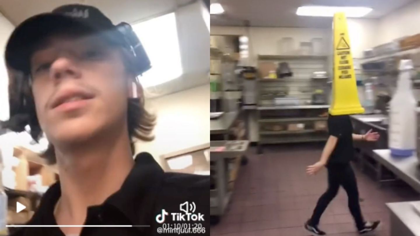 Screenshots of a video from a TikTok user who says he quit his Wendy's job along with 17 other employees.