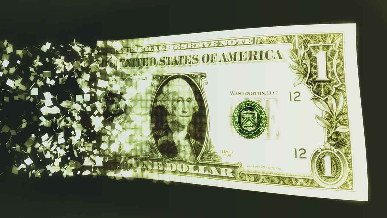 photo of dollar bill pixelated on left side