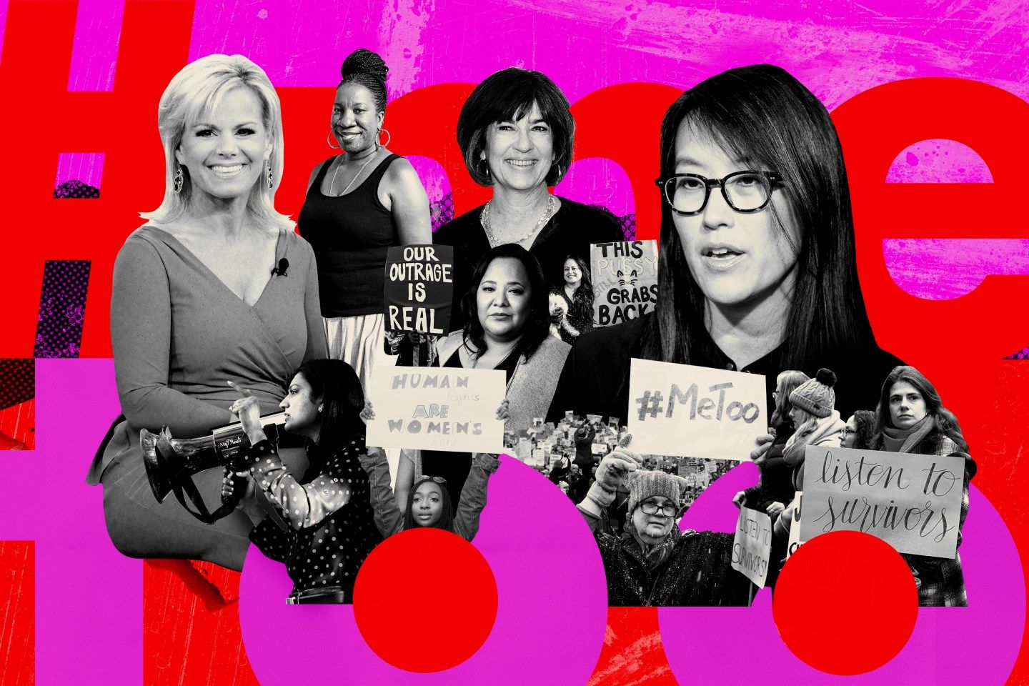 From left: Gretchen Carlson, Tanuja Gupta, Tarana Burke, dream hampton, Christiane Amanpour, and Ellen Pao.