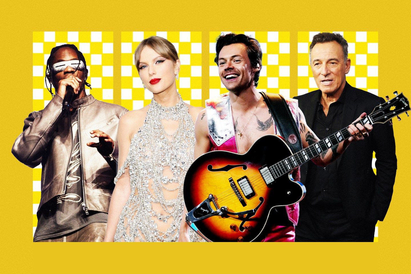 From left: Travis Scott, Taylor Swift, Harry Styles and Bruce Springsteen.
