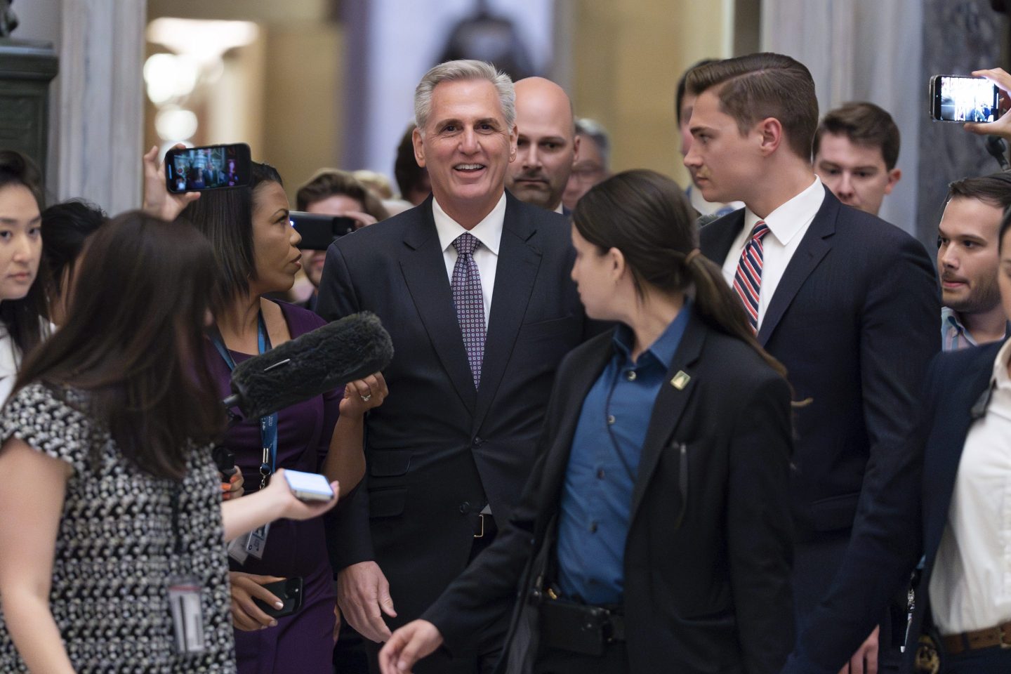 Speaker of the House Kevin McCarthy, R-Calif., walks to the House chamber at the Capitol in Washington, Wednesday, May 31, 2023.
