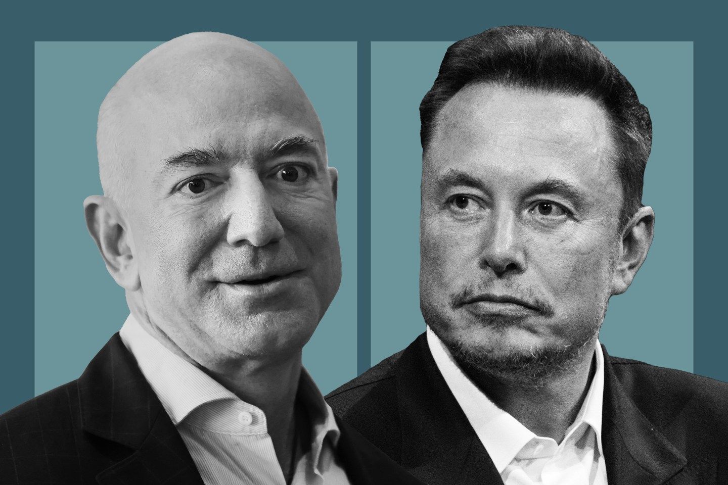 Photos of Jeff Bezos (left) and Elon Musk