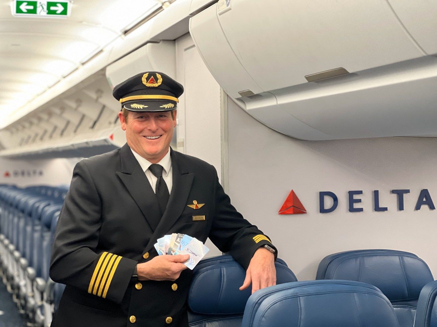 Captain Brian Ferguson in the cabin of a Delta aircraft.