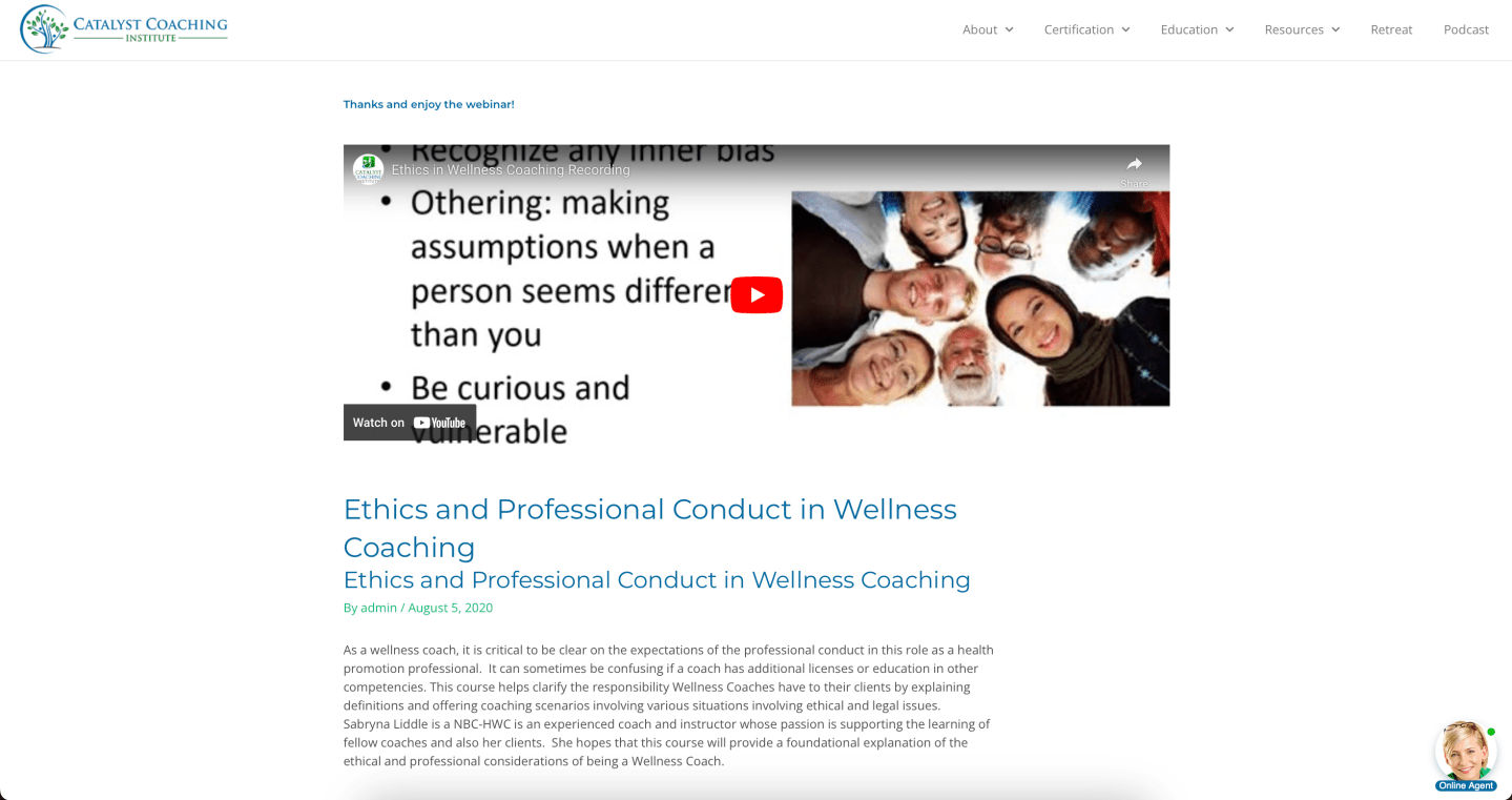 Screenshot from Catalyst Coaching Institute's student portal