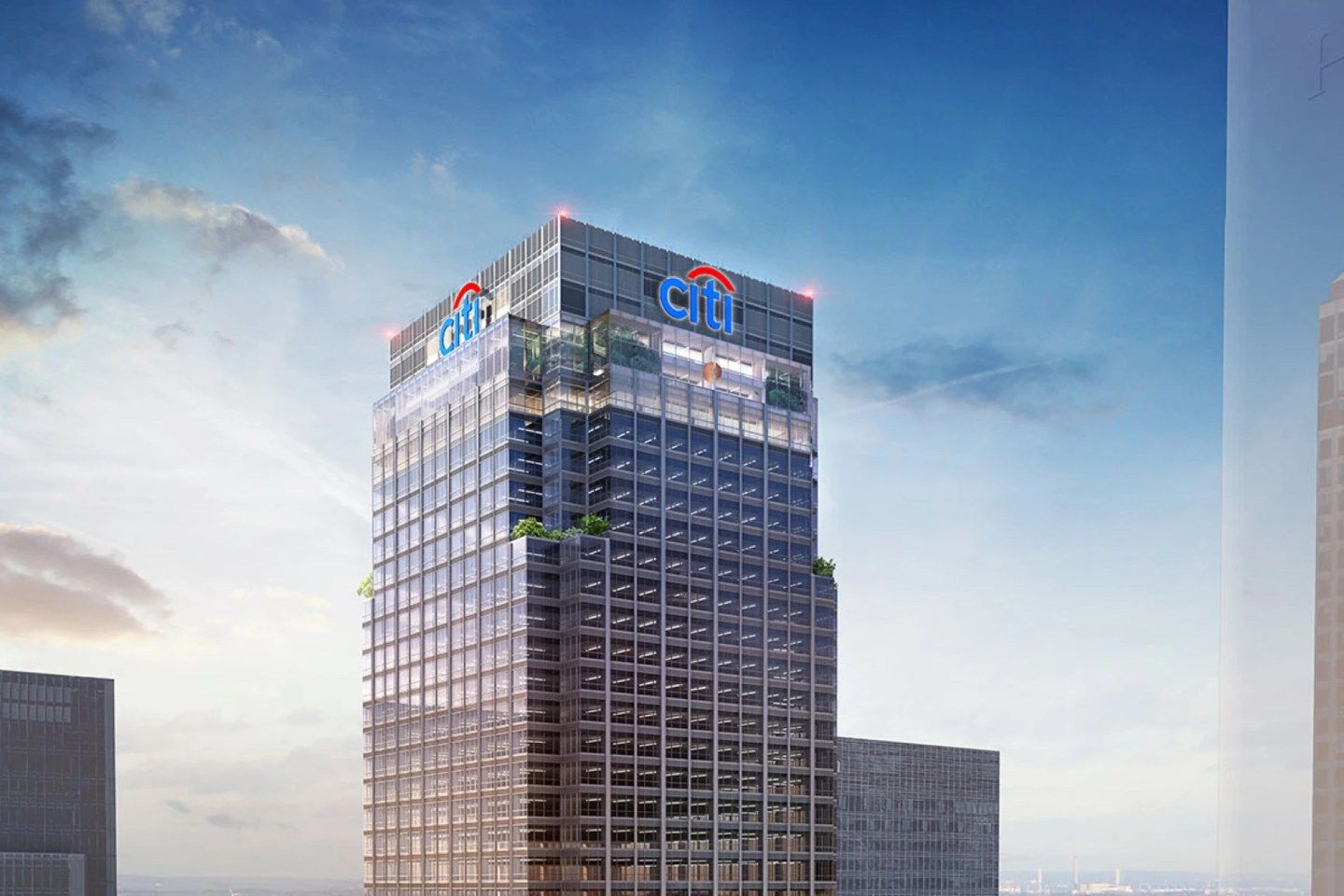 Rendering of renovated Citigroup building in Canary Wharf.